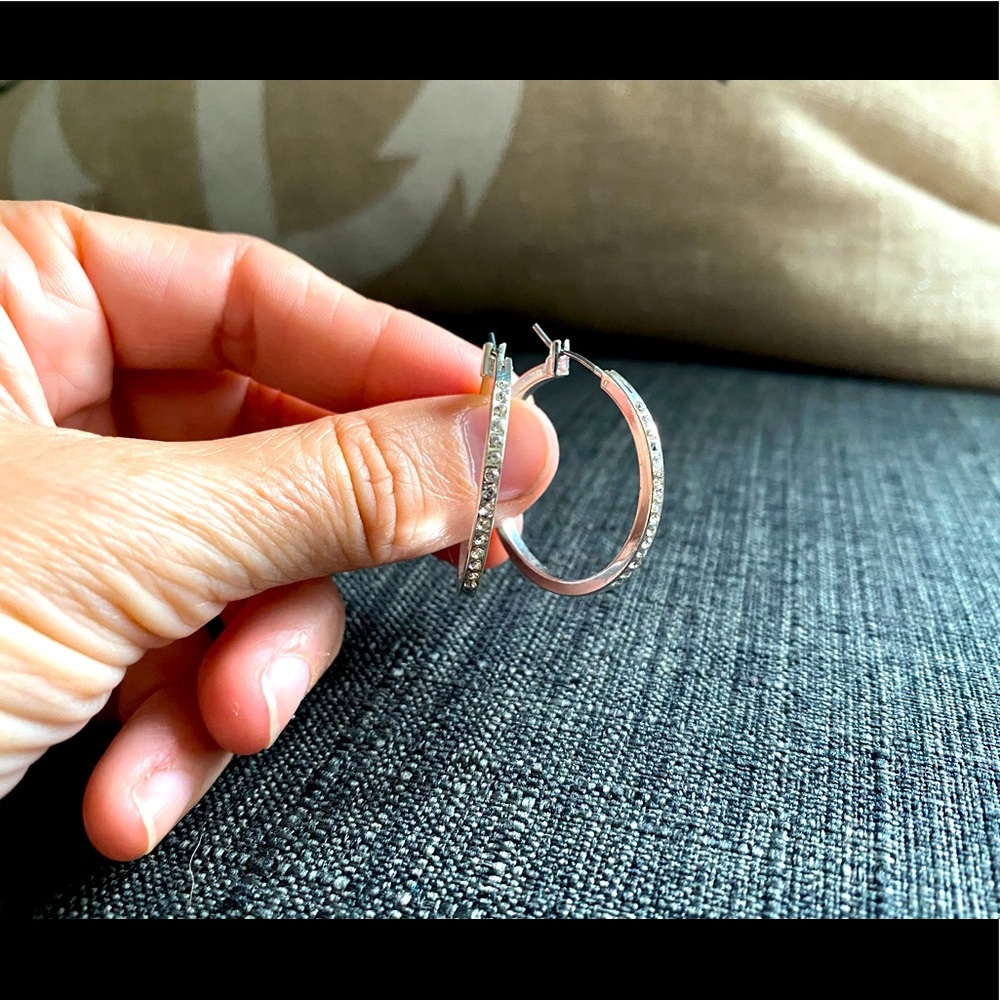 Classy Hoop Eartings!! Silver and Rhinestone! Gently Used!